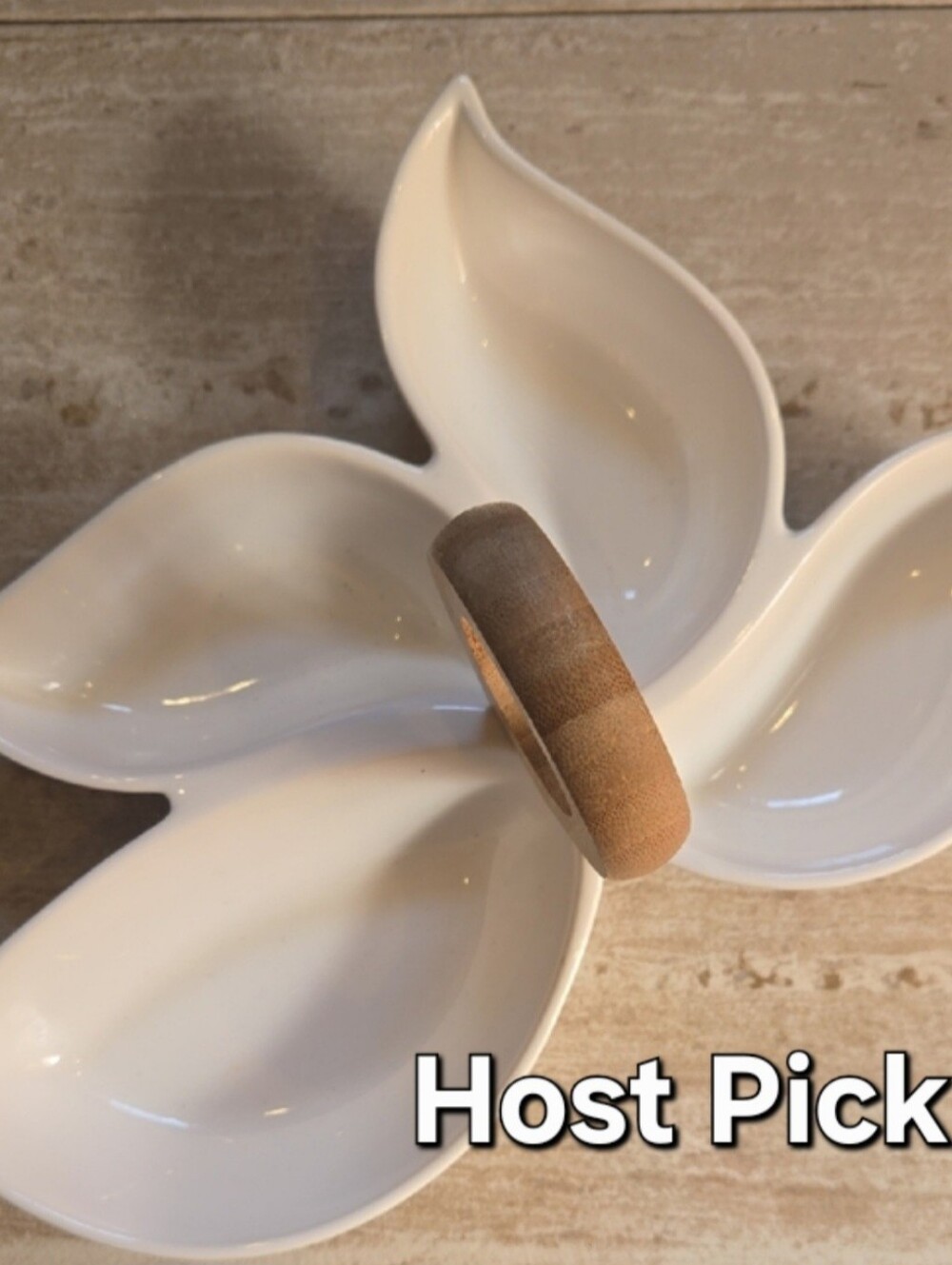 Brandani Pocelain Floral Four Section Divided Serving Dish with Bamboo Handle